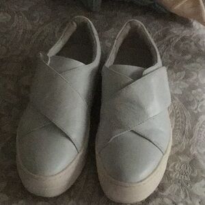 J Slides Women's Leather  Sneakers in Light Gray and Cream